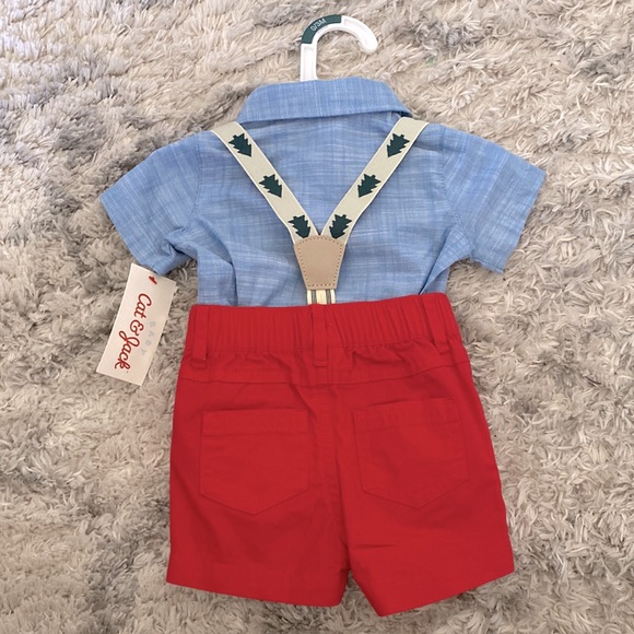 NWT Cat & Jack baby boys Christmas set with suspenders 0-3 month - Picture 2 of 2